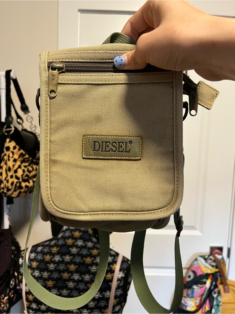 Authentic Diesel Khaki Canvas Crossbody Bag
